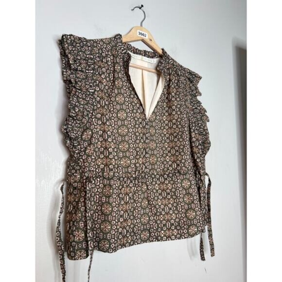 NEW Marie Oliver Ruched Drawstring Waist Split Neck Flared Sleeves Top Sz: Small - Picture 3 of 7